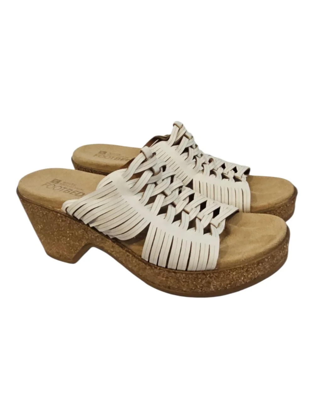 White Mountain Crete Cream Woven Faux Nubuck Cork Platform Wedge Slide Sandals 6